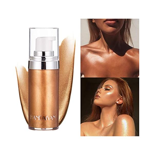 Glitter Body Makeup Shimmer Liquid Bronzer Waterproof Face Highlighter Makeup Blush Illuminator Glow for Face Women Body Glitter Lotion Cosmetics(#3 Bronze Gold)