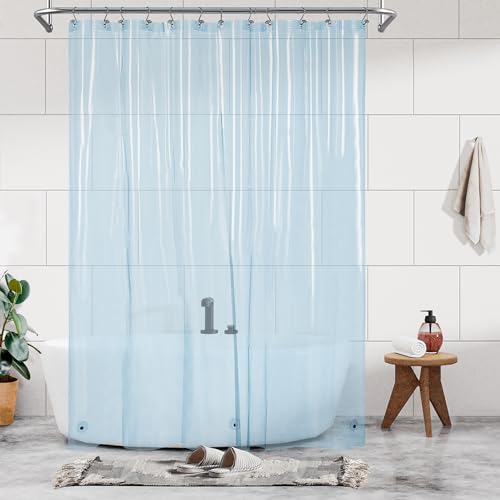 Image of Barossa Design Extra Long Clear Blue Shower Curtain Liner with 3 Magnets - 72 inch x 84 inch XL, Waterproof PEVA Lightweight Shower Liner for Bathroom, PVC Free, Metal Grommets - Clear Blue, 72x84