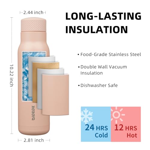 Image of BJPKPK Stainless Steel Water Bottle,21oz insulated Reusable Bottle,Leakproof Metal Thermal Flask Double Wall,Keep Drinks Cold and Hot,Peach
