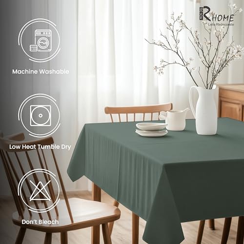 Image of R home 100% Cotton Solid Table Cover | 200 GSM Thick Fabric, Anti-Skid | Machine Washable & Reusable | Ideal for Dining Table & Centre Table, Easy Maintenance (Army Green, 56 x 56 Inch)