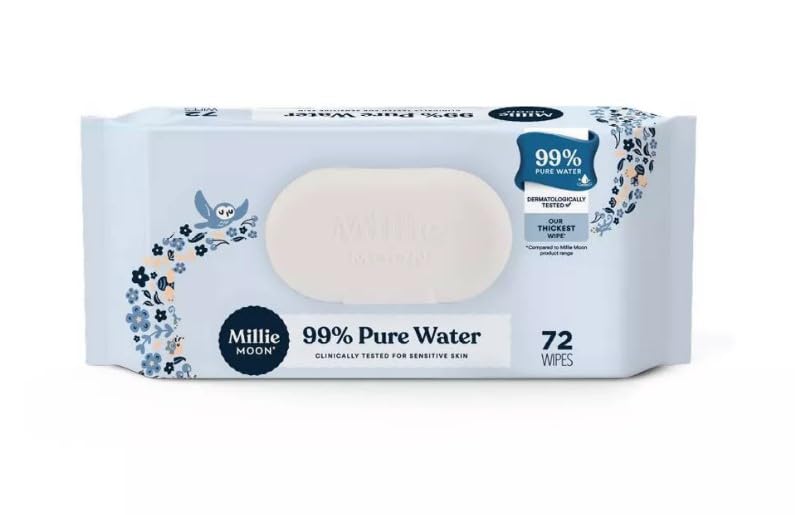 Millie Moon - Toallitas para bebé 99% de agua pura, 72 unidades