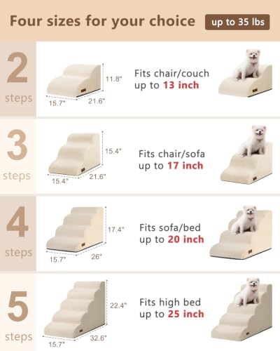Image of Aodisman Dog Stairs for Small Dogs, Extended 2-Step Pet Ramp for Couch