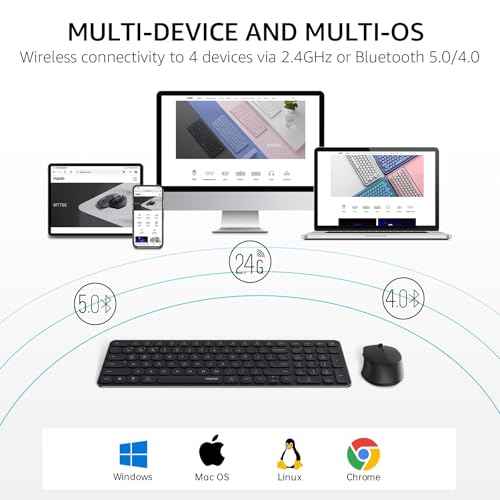 Image of Rapoo Wireless Keyboard and Mouse Combo, Blade-Series E9310M 99-Key Ultra-Thin Keyboard and M300G Silent Mouse, Support 4 Devices, Quiet, Compact, Battery Powered, for Windows /Mac /Linux /Chrome