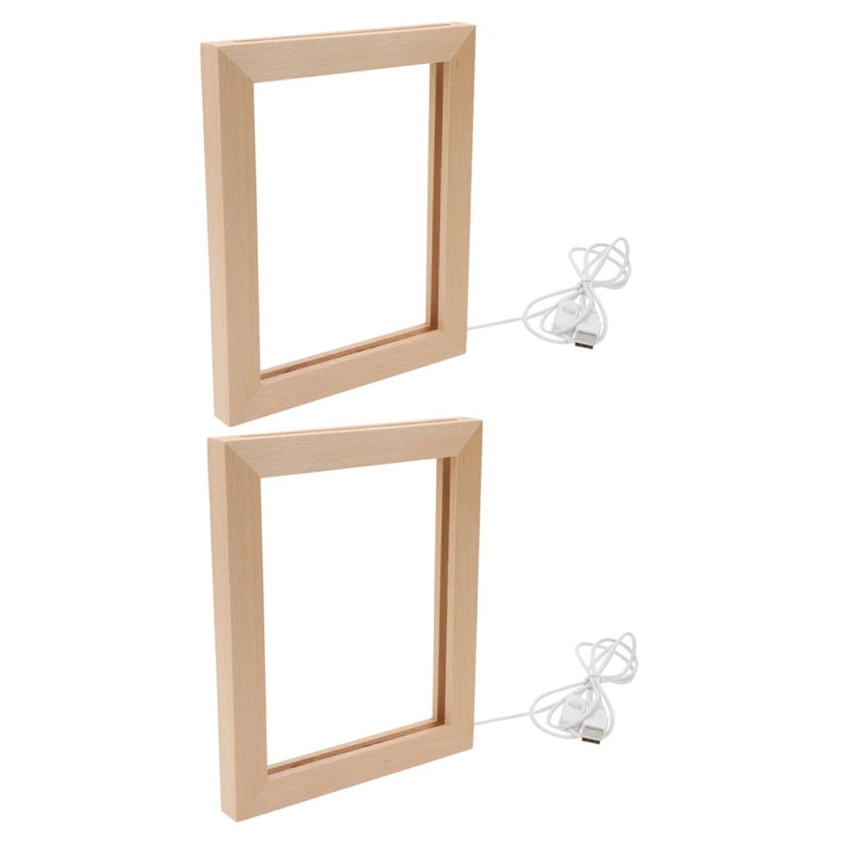 LALAFINA Marcos de Fotos LED Luz Cálida USB 2 Piezas, Marco de Madera Maciza 170x130 Mm, Exhibidor de Fotos Iluminado 3d para Decoración y Luz Nocturna Ambiental