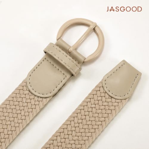 Image of JASGOOD Women Men Braided Woven Elastic Stretch Waist Belt Golf Canvas Fabric Casual Belt for Jeans Pants