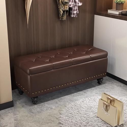 Modern Leather Storage Ottoman Bench Tufted Foot Stool with 