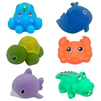 Toyhood 6 Pcs Baby Bath Toy Set, Rubber Sea Animals Bathtub Toys, Floating Tortoise Octopus Crocodile Dolphin Bath Squirt Toys, Floating Swimming Pool Bathtub Toy, for Baby Kids Toddler Shower