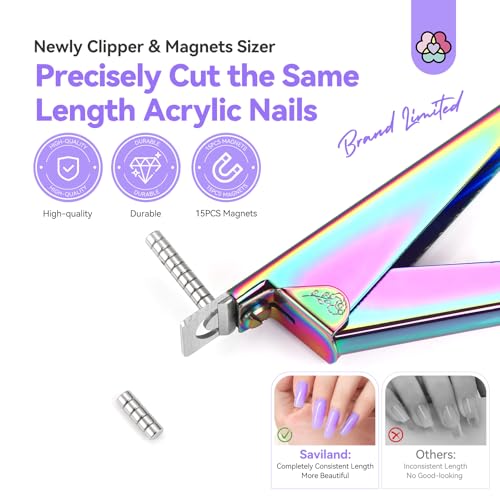 Image of SAVILAND Chameleon Acrylic Nail Clipper with 15PCS Magnetic Sizer Trimmer | Features sharp trimmer for false tips. Professional manicure tech tools and accessories for salon and DIY home use.