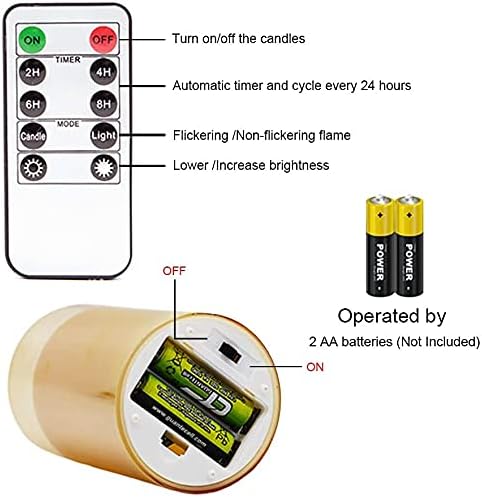Miniatura 6 de GenSwin Velas de cristal sin llama que funcionan con pilas y temporizador remoto, velas LED sin llama parpadeantes de mecha 3D, cera real para