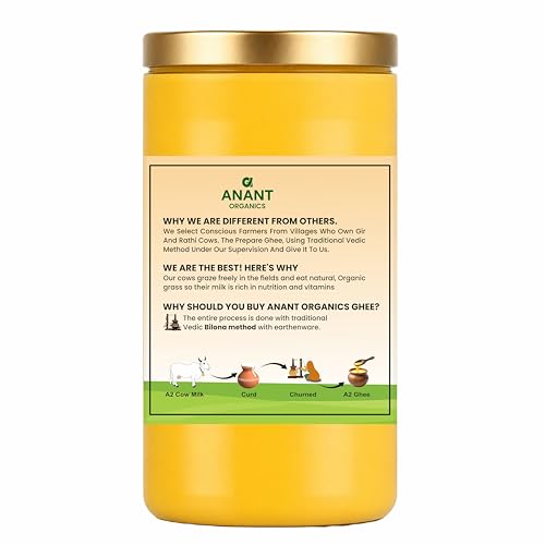 Image of Anant Organics Bilona Cow Hand Churned Vedic Method A2 Cow Milk Ghee Glass Bottle 750ml