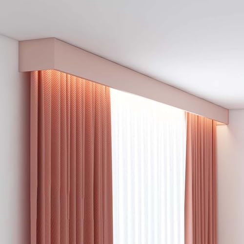 Cenefa rosa para dormitorio de niña con sistema 3 en 1 de rieles para cortinas