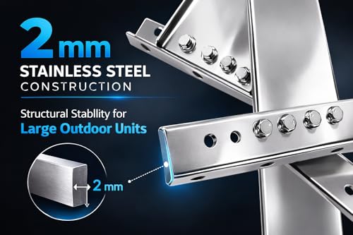 Image of SS204 Heavy Duty Stainless Steel AC Stand Wall Mount Bracket for 2-5 Ton | 2 mm Thick | 24-Inch Support Arms | Complete SS Fastener Kit