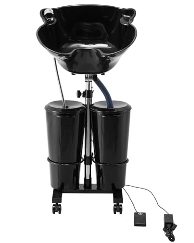 VEVOR Bac à Shampoing Portable, Lavabo Lave Cheveux Hauteur et Angle Réglables, avec Pompe, Tuyau de Vidange, 2 Seaux, 2 Pommes de...