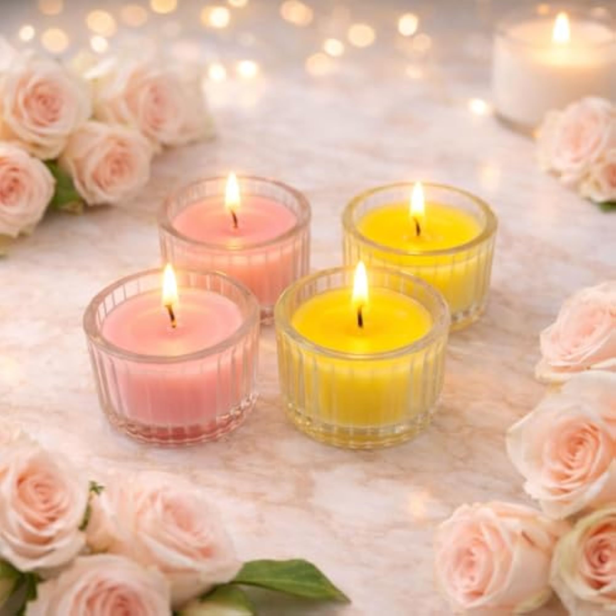 Premium 2Lemon+2Rose Scented Glass Candles Set of 4