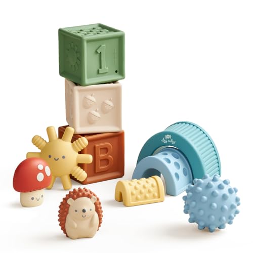 Image of Itzy Ritzy Sensory Blocks Set - Baby Building Blocks 10-Piece Set - Features Soft & Textured Characters - Sensory Toy for Babies & Toddlers Aged 0 Months and Up