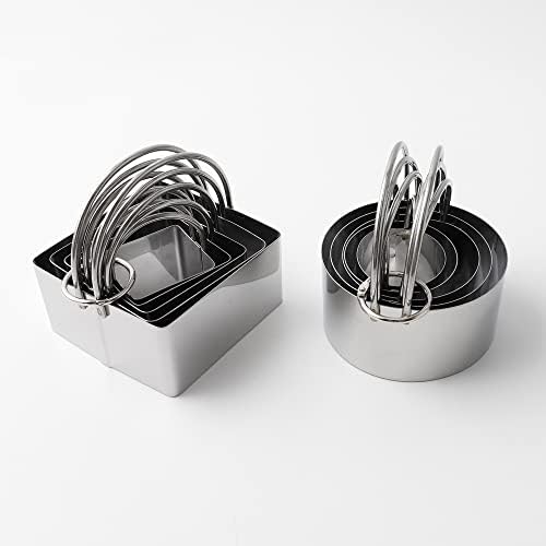 Cookie Cutters Set of 10, 5 sizes round and 5 sizes square Stainless steel Biscuit cutters with handles