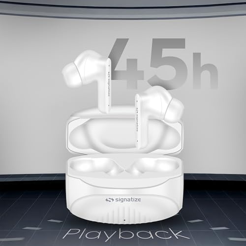 Image of True Wireless Earbuds with 45H Playtime, 10mm Deep Bass Drivers, Bluetooth 5.4, Low Latency, Ergonomic Natural Fit, and Type-C Fast Charging (White)