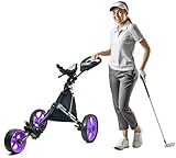 Golf Push Cart 3 Wheel - JAD Pro Golf Ladies Pushcart for Women Golfers, Super Lightweight Deluxe Easy to Fold Collapsible Pull Cart (Purple)
