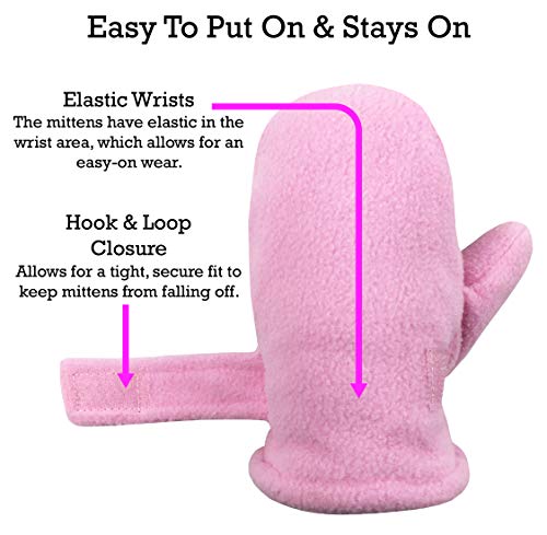 Image of N'Ice Caps Little Kids and Baby Easy-On Sherpa Lined Fleece Mittens - 2 Pair Pack