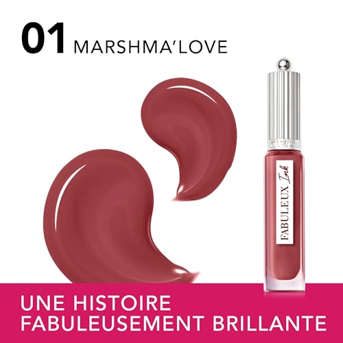Bourjois Fabuleux Ink Lacquer, 01 Marshma'love, Encre à lèvres brillante et hydratante, À l’huile de tournesol, Résiste aux bavures et aux transferts, Jusqu’à 8 heures de tenue, 3,5 ml