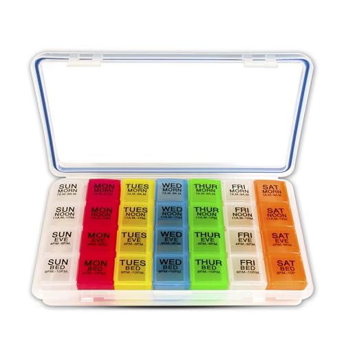 GMS Gasketed 7-Day 4-Times-a-Day Pill Organizer for Vitamins, Pills, and Supplements - BPA-Free & Waterproof with Daily, Removab