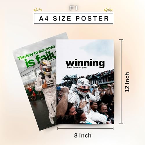 Image of Posters Inc Sports F1 Cars Motivational Posters for Wall A4 Size Aesthetic Setup 300 GSM Matte Paper Pack of 6 Automotive Motorsport Decor for Boys Gaming Room, Bedroom, Home & Office with Adhesive
