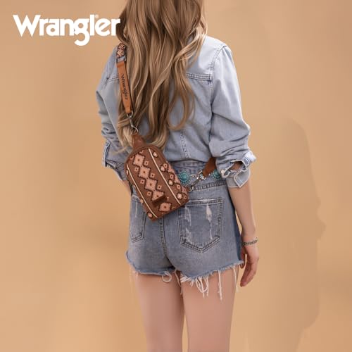 Image of Wrangler Small Sling Bag for Women, Leather Crossbody Bags Cross Body Purse Fanny Packs with Adjustable Strap for Gift