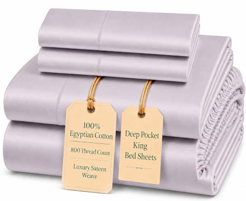 Image of King Bed Sheets, 800 Thread Count 15 inch Deep Pocket King Sheet Set - Lavender | Luxury Sateen Weave, Long Staple Cotton Sheet & Pillowcase sets, Machine Washable,Soft Breathable Bedding, All Season Comfort