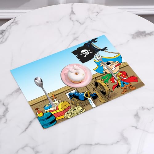 EYLOZS Sets de Table Lavables,Lot de 4 Sets de Table Plastique PVC,Résistant à la Chaleur,Antidérapant,Facile à Nettoyer,Pirate, drôle de garçon Pirate...