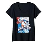 Photo Gallery donna divertente vaporwave kanagawa grande onda giappone surfing maglietta con collo a v Photo Gallery donna divertente vaporwave kanagawa grande onda giappone surfing maglietta con collo a v