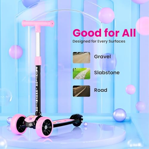 Image of Hardware Foldable Kick Skating Scooter for Kids 3+ Years | Adjustable Height & Strong Frame | Durable PVC Wheels | Outdoor Fun Ride, 50Kg Capacity (Red) (Pink)