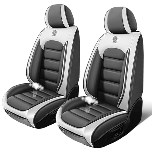 Image of Seat Covers for Subaru Outback 2006-2024,2PCS Nappa Leather Car Seat Covers,Waterproof Seat Protectors Auto Seat Covers,Breathable Nonslip Interior Cover Seats for Cars(White and Gray)