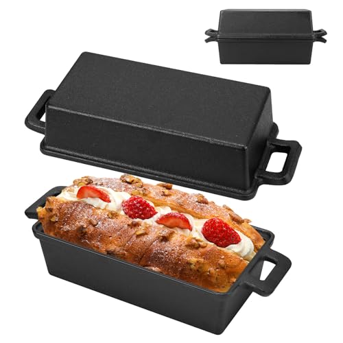 KisSealed Cast Iron Loaf Pan with Lid 9x5 Inch, 2 in 1 Cast Iron Bread Pan for Sourdough & Homemade Bread, Even Heat Dutch Oven Bread Pan for Meatloaf & Baking