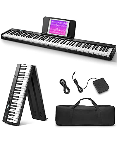 Eastar EP-10 Beginner Foldable Digital Piano 88 Key Full Size Semi Weighted Keyboard, Bluetooth Portable Electric Piano with Piano Bag