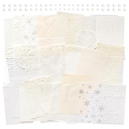 2 paquetes de papel texturizado estético, material básico para scrapbooking, hojas de tela de malla decorativa, materiales mixtos, tema beige para diarios basura, planificadores (Simple)