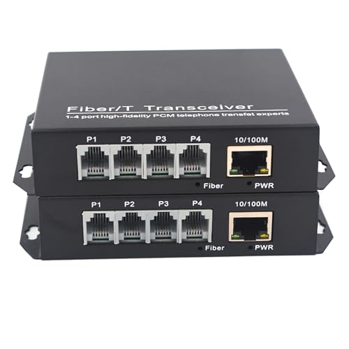 Image of POTS Telephones and Ethernet Over Fiber Optic Extenders, Universal Singlemode Fiber up to 20Km(12.4 mi) and Multimode 500m(0.31 mi) A Pair (4 Tel+10 /100M Ethernet,SC)