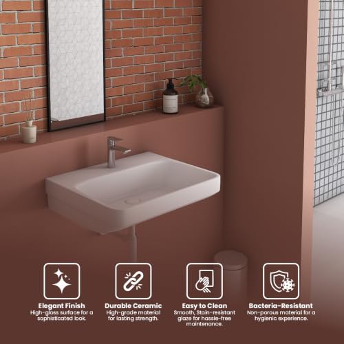 Image of FLY Rectangular Wash Basin for Bathroom | Wall Hung /Wall Mounted Sink | Glossy White Finish | Compact 18 x 14 x 6 Inch Basin for Home, Washroom & Vanity