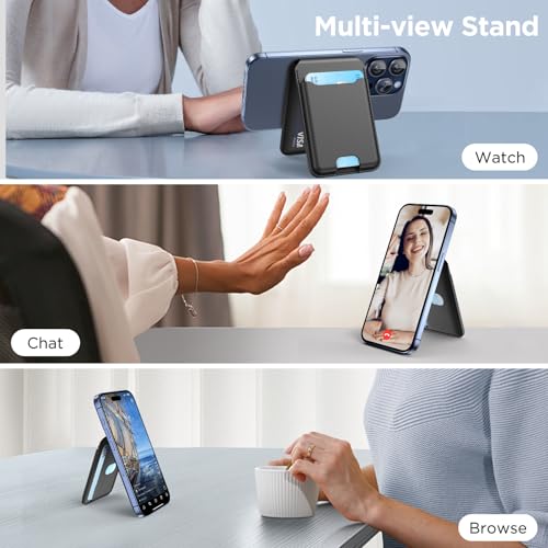 Image of Miracase Magnetic for iPhone 17 Case & Stand Wallet, Compatible with MagSafe, Integrated Silicone Camera Control Cover, Magnetic Force 3000Gs,5-Card Holder,Black+Black