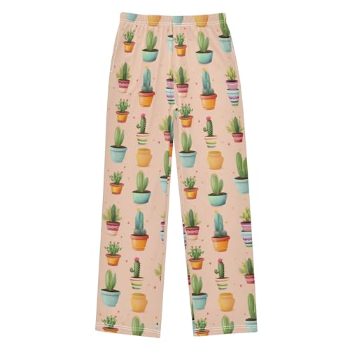 Cactus Plant Long Pajama Pants Elastic Waist PJ Bottoms with Pockets S A1105222