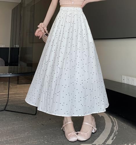 chouyatou Women's Boho Ditsy Polka Dot A-Line Skirt Elastic Waist Swing Pleated Midi Long Skirt with Pockets4