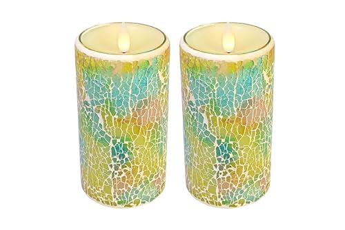 Image of Glass Flameless Pillar Candles Flickering with Remote Timer, Battery Operated LED 3D Moving Flame Real Wax Candles,Remote Included (Mint Lime Gradient)