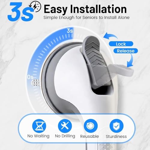 Image of 2PK Grab Bars for Shower Handle, Elderly Assistance Products, Grey | Seniors Removable Bar Safety, Suction Cup for Bathtubs and Showers /Bathroom /Walls, Heavy Duty Handrails Grip, No Drilling