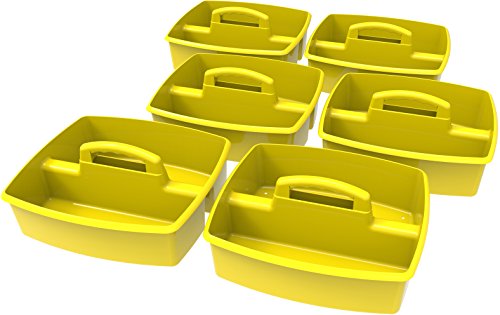 Image of Storex 2-Compartment Large Caddy - Multipurpose Classroom Organizer with Handle, Yellow, 6-Pack (00957U06C)
