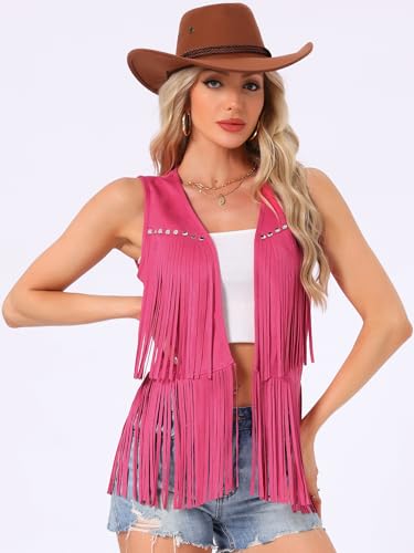 Image of Allegra K Women's Fringe Top Vest Open Front Western 70s Outfits Faux Suede Tassel Cardigan