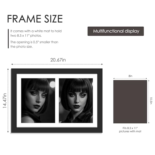 Image of DUENPY 12.5x18.7 Picture Frame 2-Opening 8.5x11 Collage Picture Frame Displays Two 8.5x11 inch Photos Collage Wall Decor Wall Hanging or Tabletop Black