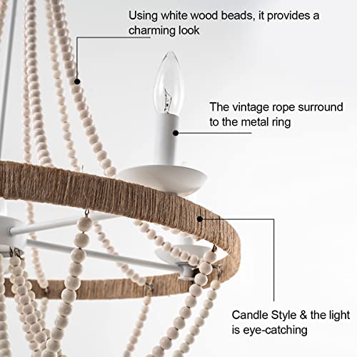 Elyccupa Wood Beaded Chandelier 5 Lights Boho Candle French Country Farmhouse Chandelier Bohemia Pendant Light For Living Room Dining Room Kitchen Foyer thumb #4