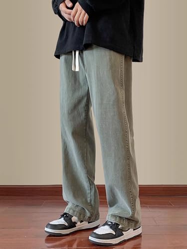 Men's Spring Autumn Jeans Loose Straight Elastic Waist Casual Long Pants3