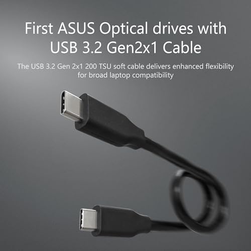 Image of ASUS ZenDrive U3M - Ultra-Slim External DVD Writer, USB 3.2 Gen2x1 Type-C Interface, Compatible with Windows 11 and macOS, M-DISC Support, Comprehensive Backup Solutions Included, 1 Year Warranty