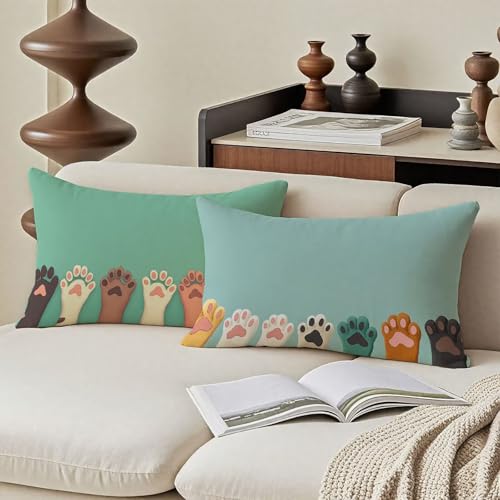 Housse de coussin extérieur imperméable 60x90 turquoise en lin