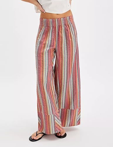 Bozanly Women's Striped Wide Leg Lounge Pants Boho Elastic Waist Loose Casual Trousers with Pockets 20252